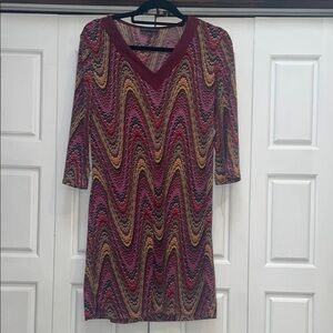 Sandra Darren Long Sleeve Pink and Yellow Dress